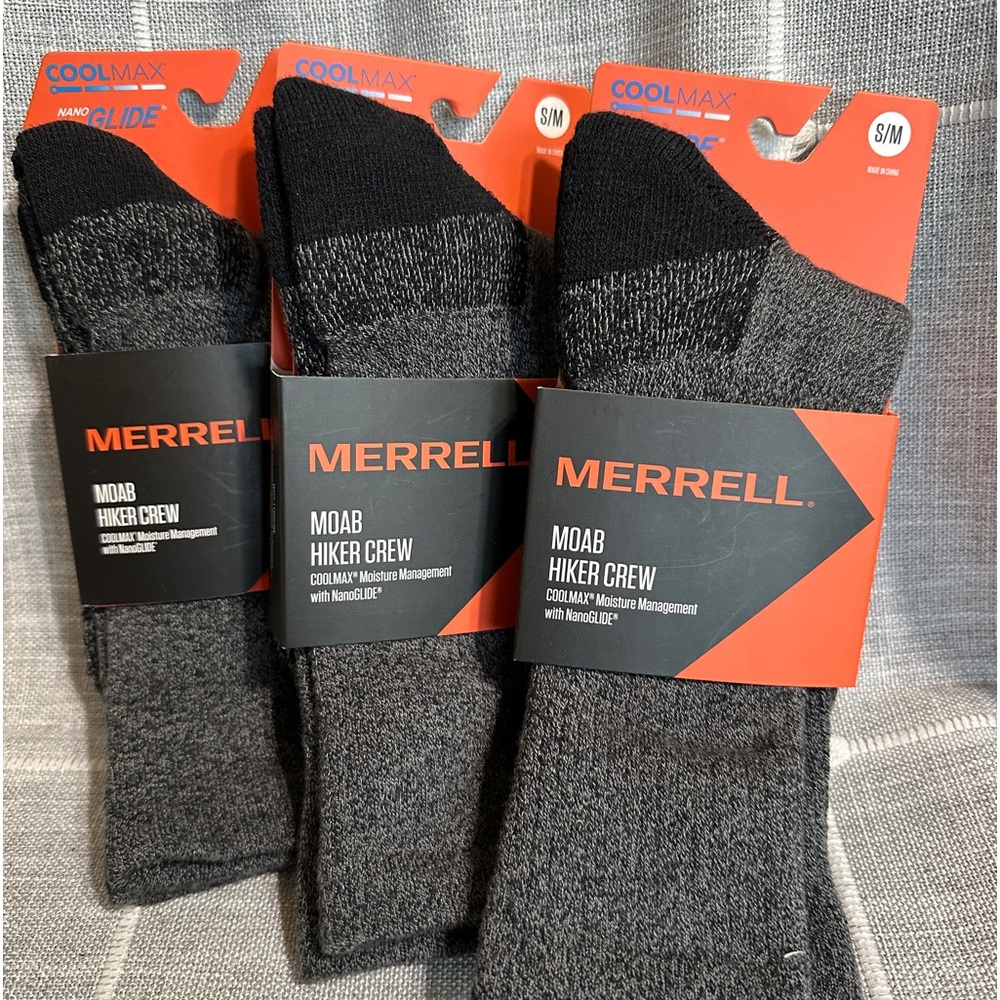 3 pairs of MERRELL MOAB HIKER CREW SOCKS Sz: Small